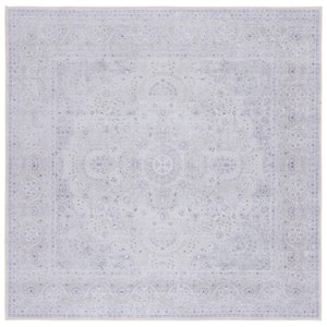 Tucson Beige/Purple 6 ft. x 6 ft. Machine Washable Floral Border Square Area Rug