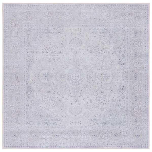 SAFAVIEH Tucson Beige/Purple 6 ft. x 6 ft. Machine Washable Floral Border Square Area Rug