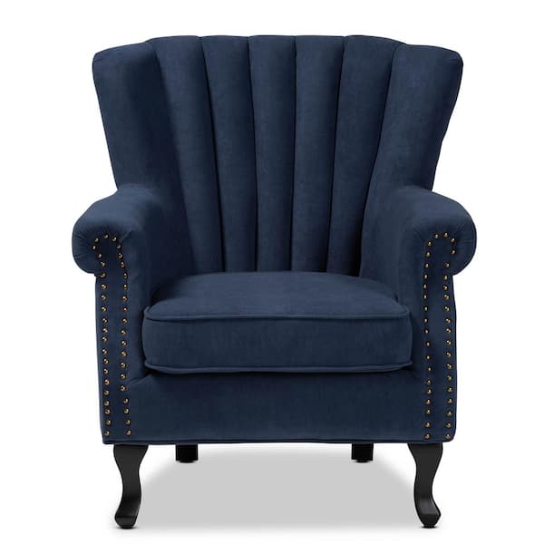 Baxton Studio Relena Navy Blue and Dark Brown Armchair 197 12445