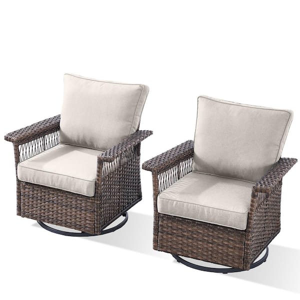 Seagull Collection Swivel Wicker Outdoor Rocking Chair Furniture with Deep Seat and CushionGuard Beige Cushions