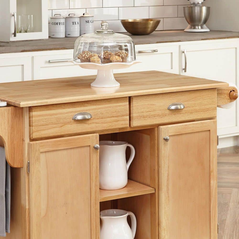 Natural Wood Kitchen Cart with Wine and Spice Rack