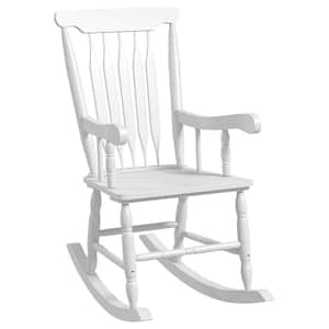 White Wood Outdoor Rocking Chair, Porch Rocker with High Back Up to 350 lbs. for Garden, Patio, Balcony