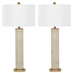 Ollie 31.5 in. Cream Faux Snakeskin Table Lamp with Off-White Shade (Set of 2)