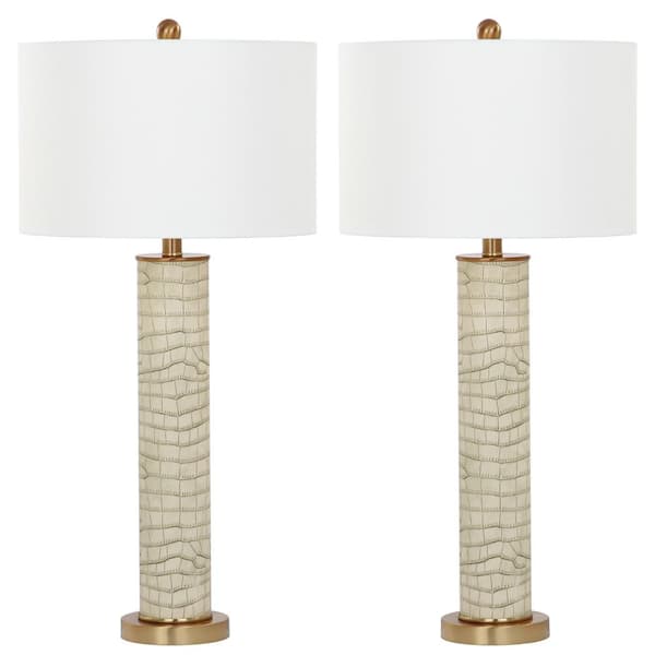 SAFAVIEH Ollie 31.5 in. Cream Faux Snakeskin Table Lamp with Off-White Shade (Set of 2)
