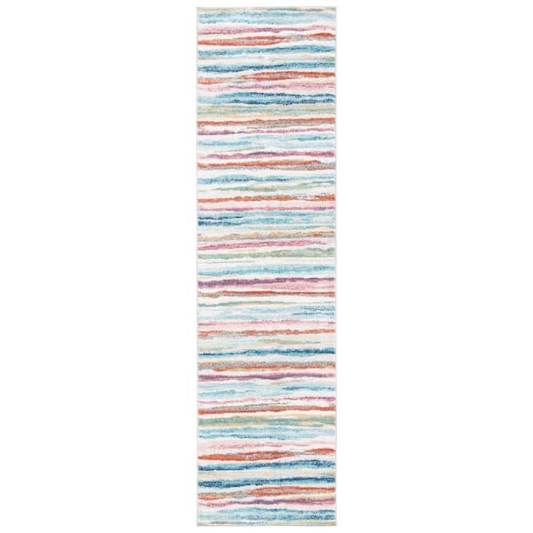 Phoenix 2 ft. x 8 ft. Ivory/Blue Abstract Striped Runner Rug