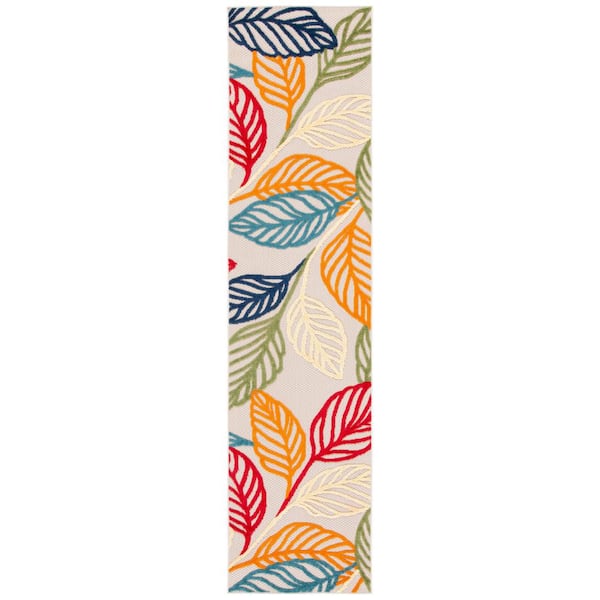 Cabana Ivory/Green 2 ft. x 7 ft. Leaf Indoor/Outdoor Runner Rug