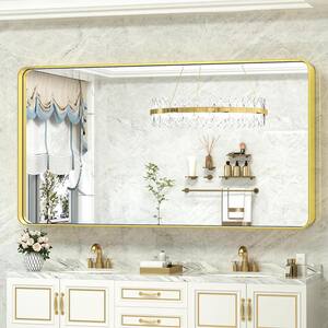 55 in. W x 30 in. H Rectangular Aluminum Framed Wall Bathroom Vanity Mirror in Golden