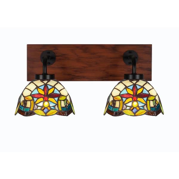 Unbranded Kirby 17.25 in. 2-Light Matte Black and Painted Wood-look Metal Vanity Light