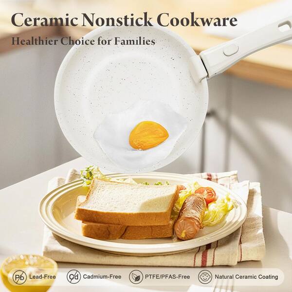 22-Piece White Ceramic Non-Stick Cookware Set with Removable