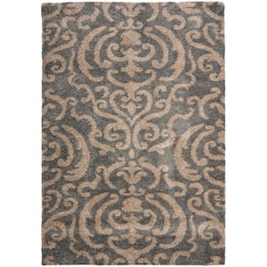 Florida Shag Gray/Beige 9 ft. x 12 ft. Floral Damask Area Rug