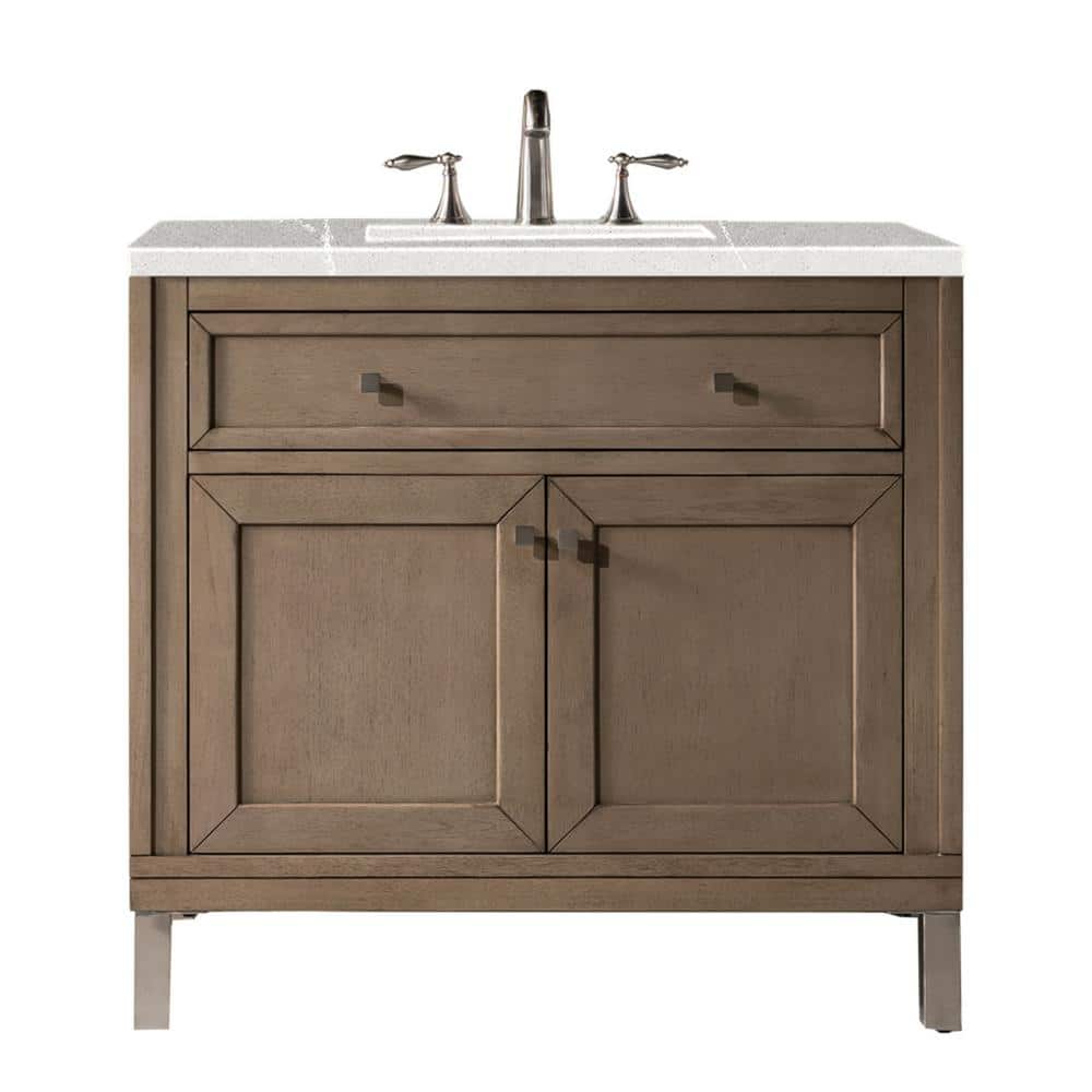 James Martin Vanities Chicago 36 in. W x 23.5 in. D x 33.8 in. H Single Bath Vanity in Whitewashed Walnut with Serena Quartz Top 305-V36-WWW-3ESR - James Martin Vanities Chicago 36 in. W x 23.5 in. D x 33.8 in. H Single Bath Vanity in Whitewashed Walnut with Serena Quartz Top 305-V36-WWW-3ESR -