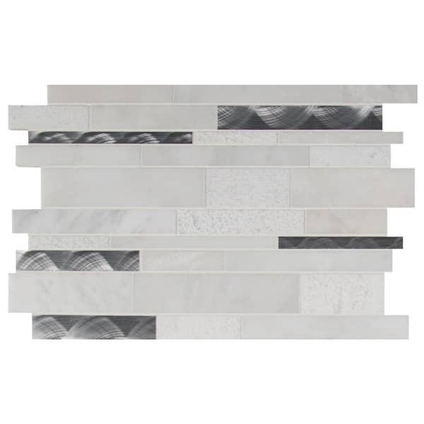 MSI Modern Blanco Interlocking 12 in. x 18 in. Stone/Glass/Metal Mesh-Mounted Mosaic Wall Tile (1.5 sq. ft./Each)