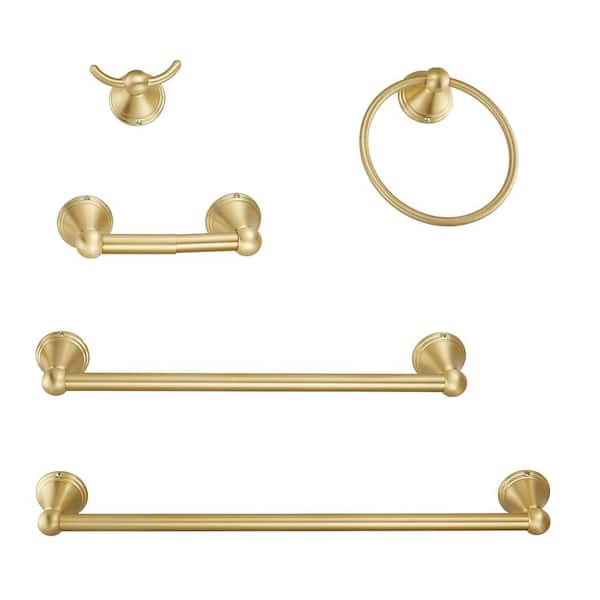 Brushed Nickel 4-Piece Bathroom Hardware Set, 20 in. and 16 in. Towel Bars with Towel Ring, Toilet Paper Holder and Hook
