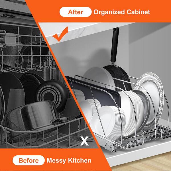 VEVOR Pan and Pot Rack, 2-Tier Expandable Pull Out Under Cabinet Organizer, 12W, Carbon Steel, Double Tier