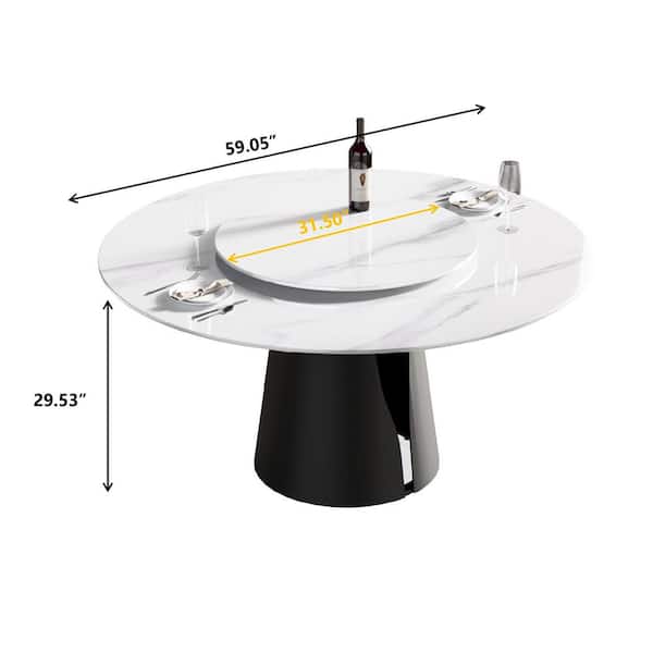 J&E Home 59.05 in. White Modern Round Sintered Stone