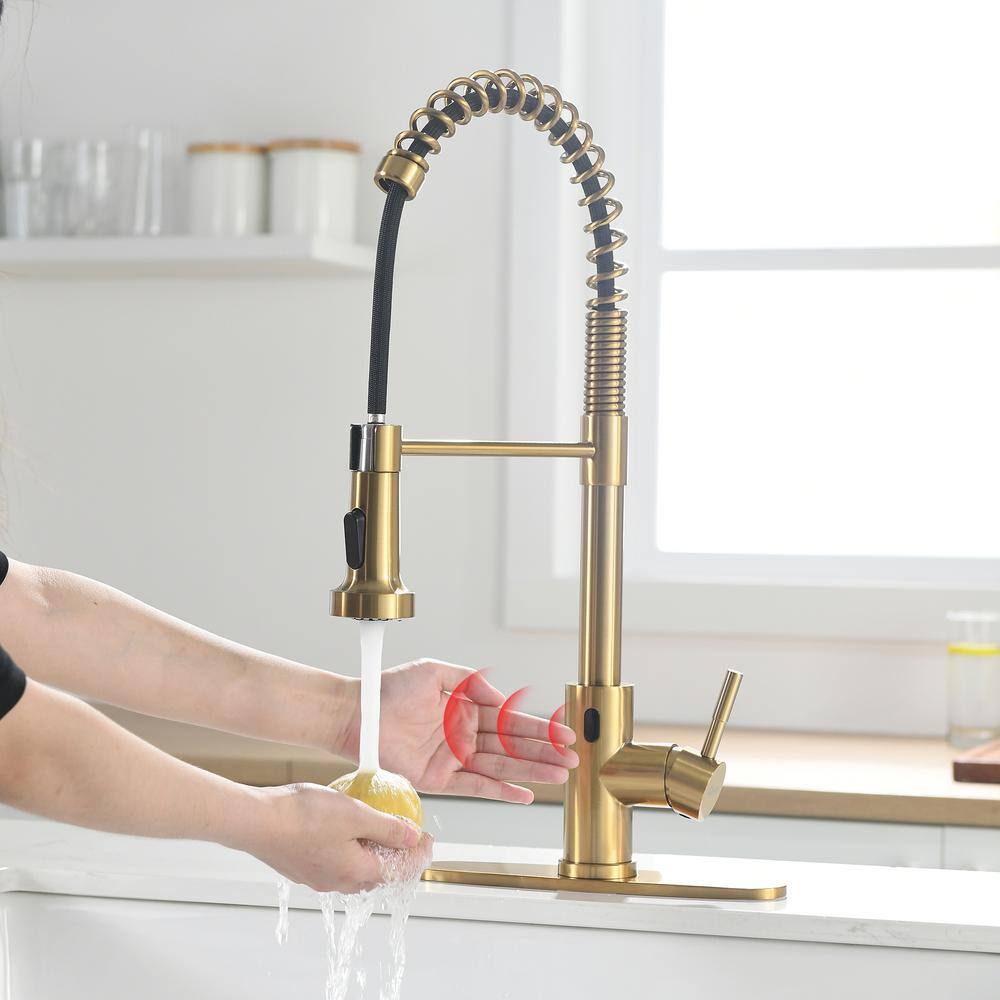 Brushed Gold Touchless Pull-Down Kitchen Faucet with Spray