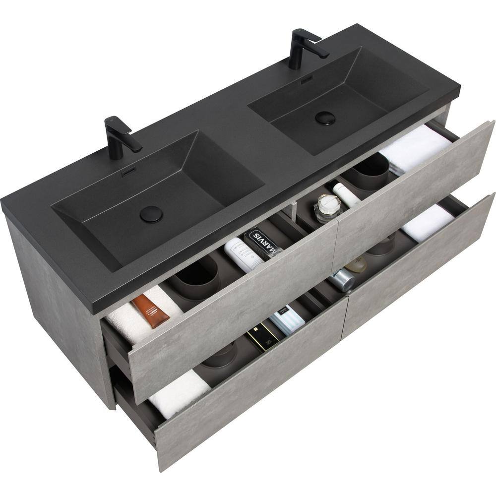 Zeus & Ruta 60 in. W Double Sink Floating Bath Vanity in Gray with