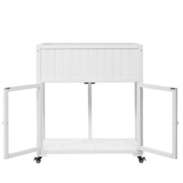 Oasis 35.4 in. W x 17.7 in. D Outdoor Patio Raised Bed with Casters, Cold Frame, Fir Wood, White