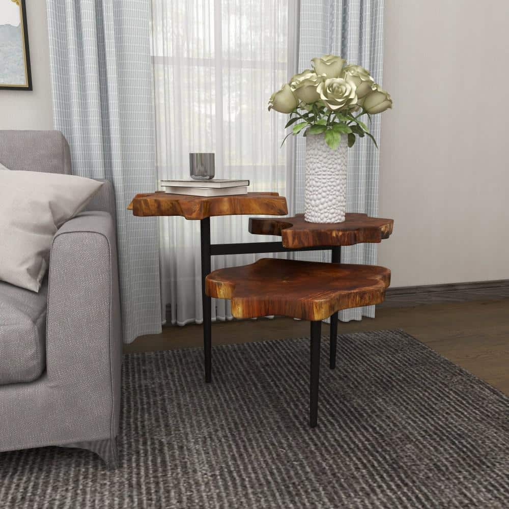 Round Teak Wood Rustic Accent Table, 36" Brown