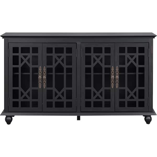Unbranded 60 in. W x 15.7 in. D x 33.8 in. H Espresso Brown Linen Cabinet with Adjustable Height Shelves, Metal Handles, 4-Doors