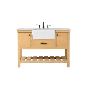 Simply Living 48 in. W x 22 in. D x 34.125 in. H Bath Vanity in Natural Wood with Carrara White Marble Top