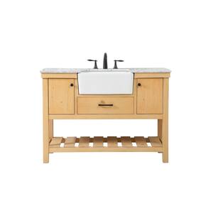 Timeless Home 48 in. W x 22 in. D x 34.13 in. H Single Bathroom Vanity Side Cabinet in Natural Wood with Marble Top