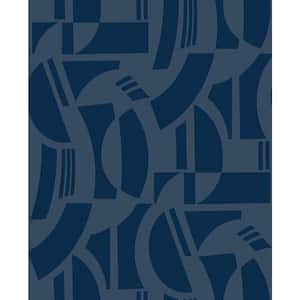 Carter Blue Indigo Geometric Flock Wallpaper Sample