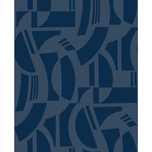 SCOTT LIVING Carter Blue Indigo Geometric Flock Wallpaper Sample