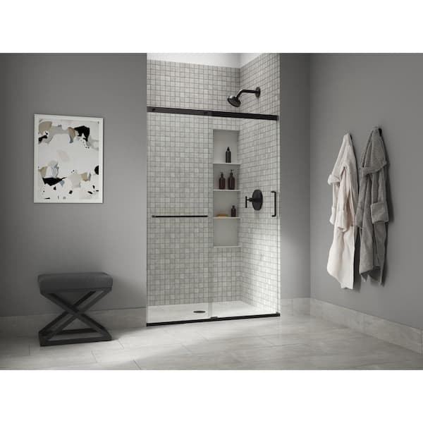 KOHLER Elate 50-54 in. W x 71 in. H Sliding Frameless Shower Door in Matte Black with Crystal Clear Glass
