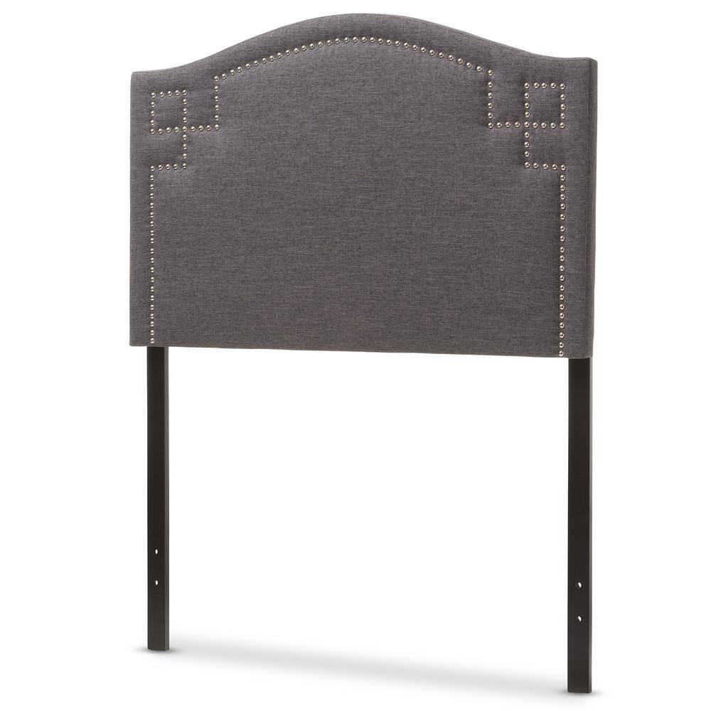 Dark Gray Twin Upholstered Headboard with Nailhead Trim