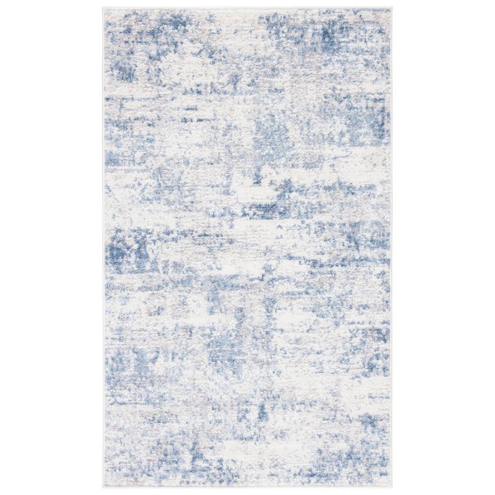 Amelia Ivory and Blue Abstract 3' x 5' Synthetic Area Rug