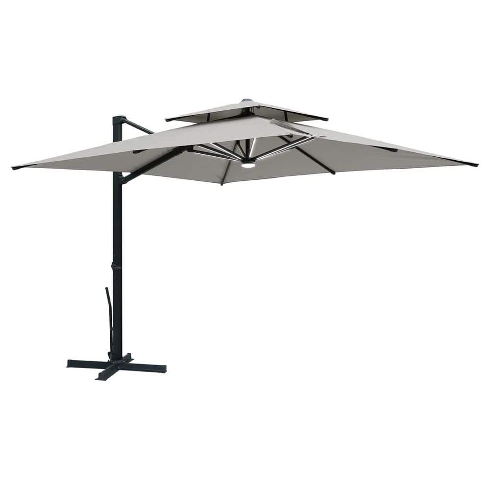 10 ft. Square Aluminum LED Light Cantilever Patio Umbrella in Gray with Hook and Base price history on PriceWatchPro