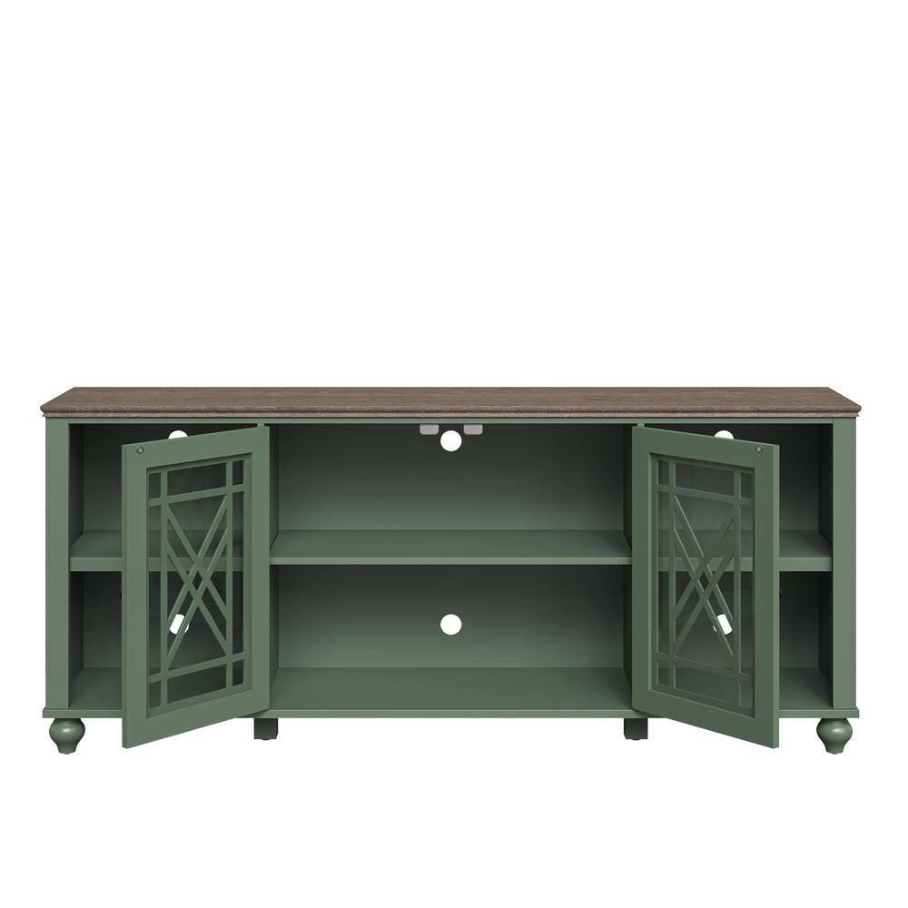 Festivo Green 70" Oak Vintage TV Stand with Cabinets