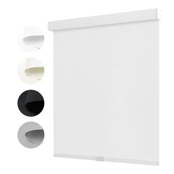 Cordless Light Filtering Roller Shade, 1% Openness Solar Shades, UV Protection, Polyester, White, 34 in. W x 72 in. L
