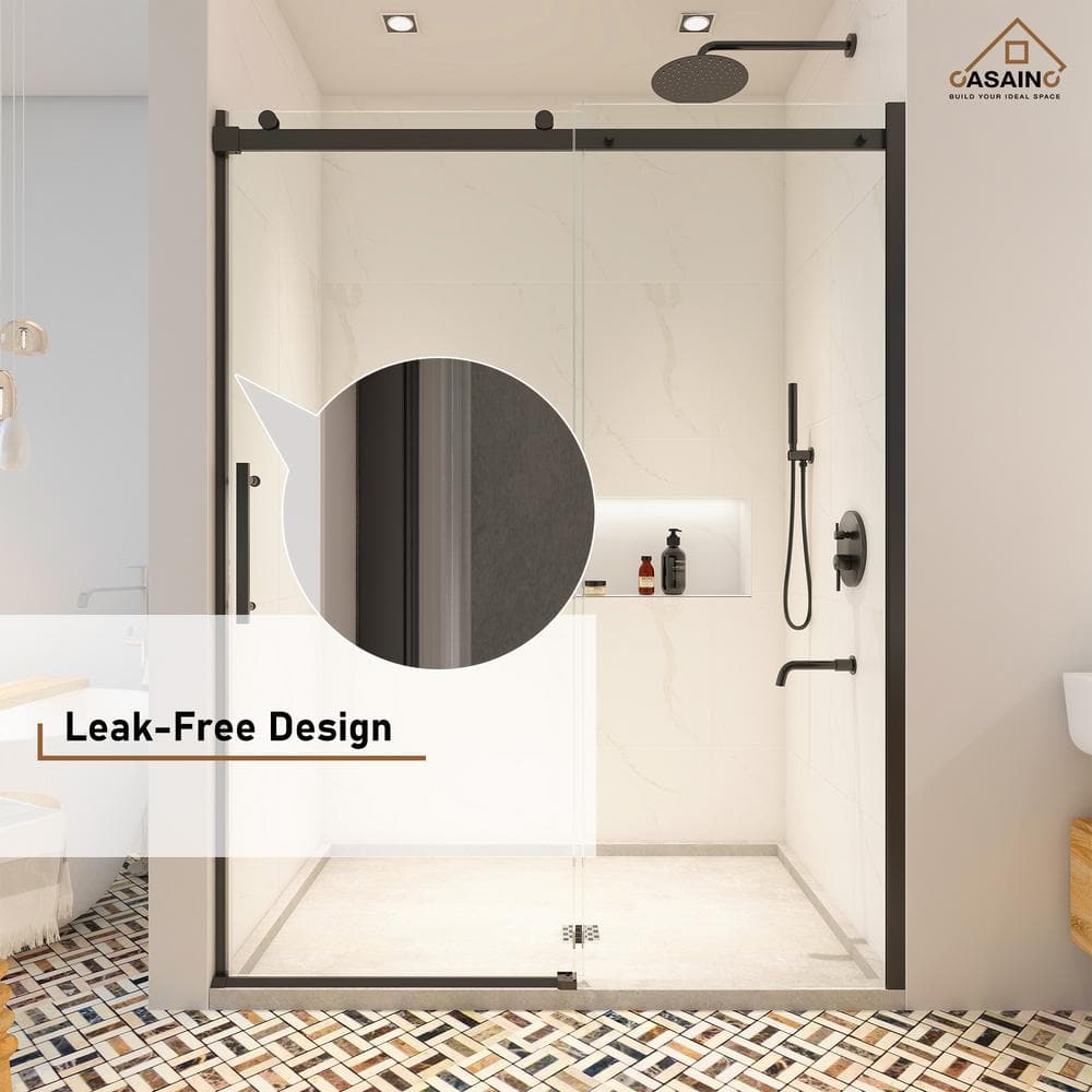 60" W x 76" H Black Frameless Sliding Shower Door