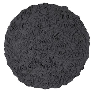 Bell Flower Collection 100% Cotton Tufted Non-Slip Bath Rugs, 30 in. Round, Gray