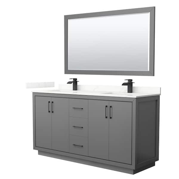 Wyndham Collection Icon 66 in. W x 22 in. D x 35 in. H Double Bath Vanity in Dark Gray with Giotto Quartz Top and 58 in. Mirror