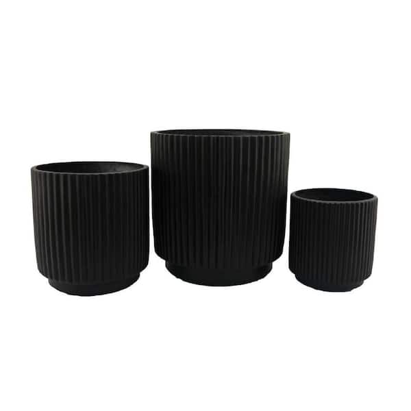 Elly Black Indoor Resin Round Planter with Outdoor Compatibility (16.25 in. W x 15.5 in. H ) (Set of 3)