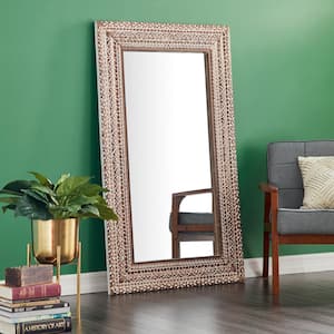 59 in. x 36 in. Intricately Carved Rectangle Framed Brown Floral Wall Mirror