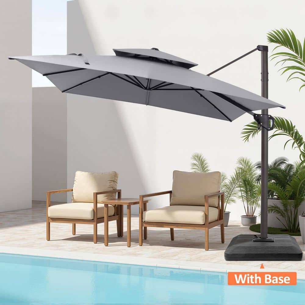11 ft. x 9 ft. Dual Top Aluminum Outdoor 360° Rotation Tilt Cantilever Patio Umbrella in Gray with Fillable Base price history on PriceWatchPro