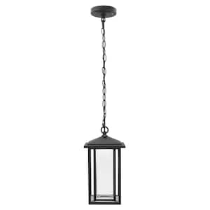 Mauvo Canyon Modern 1-Light Black Integrated LED Outdoor Dusk to Dawn Medium Pendant Light with Seeded Glass