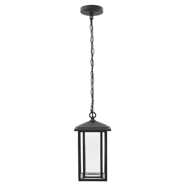 Home Decorators Collection Mauvo Canyon Black Dusk to Dawn Medium LED Outdoor Pendant Light Fixture with Seeded Glass