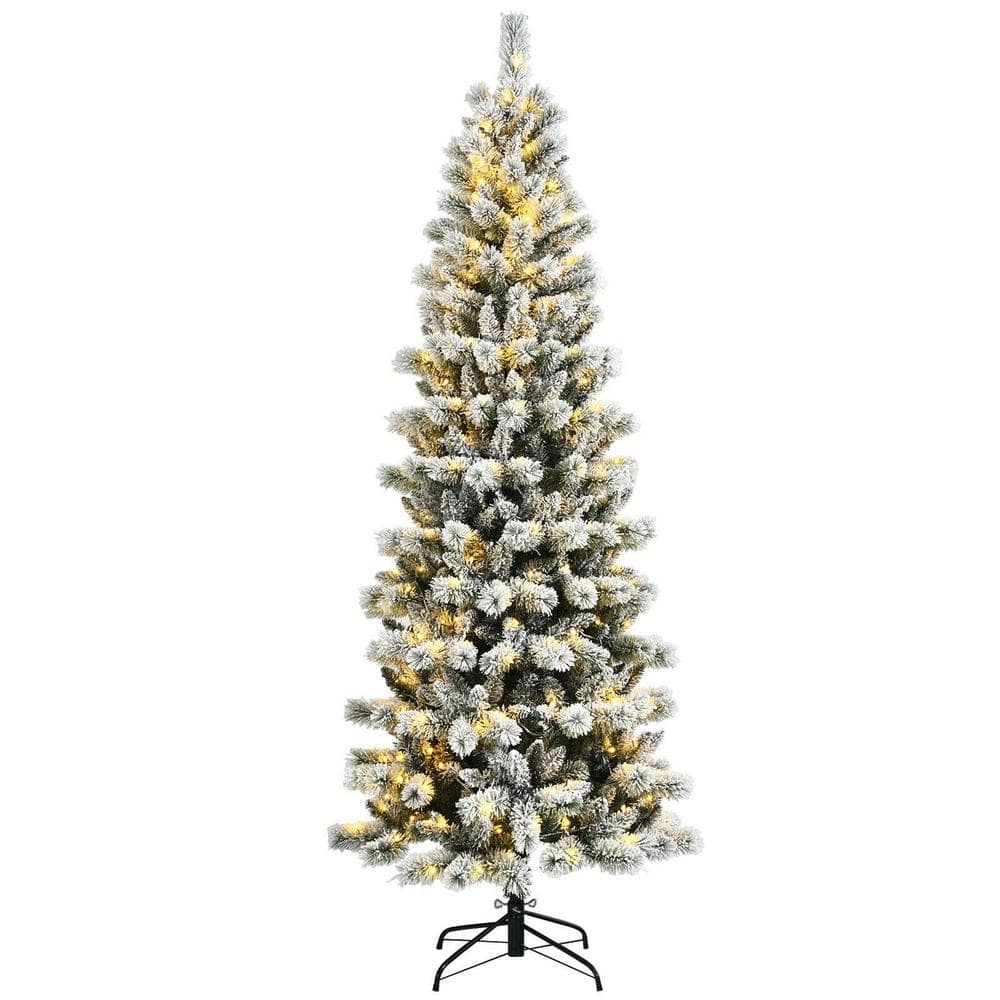 WELLFOR 5 ft. Pre-Lit LED White Snow Flocked Artificial Christmas Tree with 140 LED Lights and Remote Cotrol