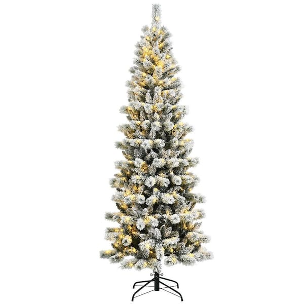 WELLFOR 7.5 ft. Pre-Lit LED White Snow Flocked Artificial