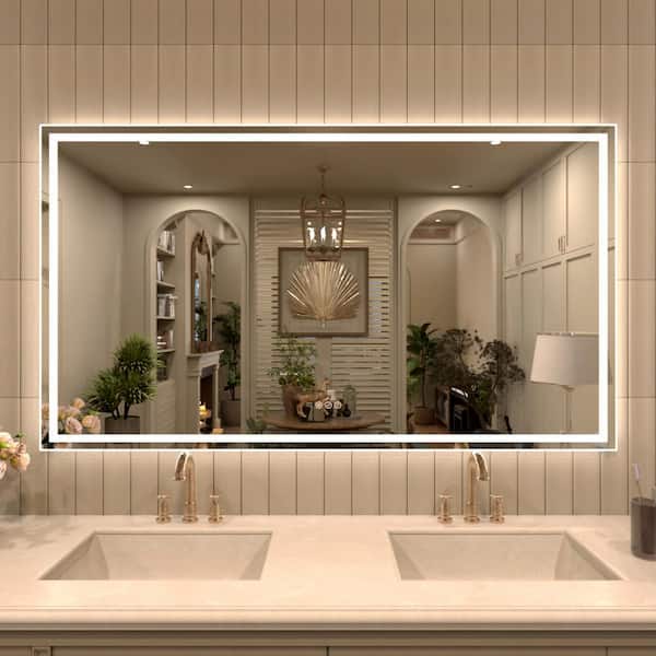 TMVP 60 in. W x 36 in. H Rectangular Frameless LED Light Anti-Fog Wall Bathroom Vanity Mirror in Polished Crystal