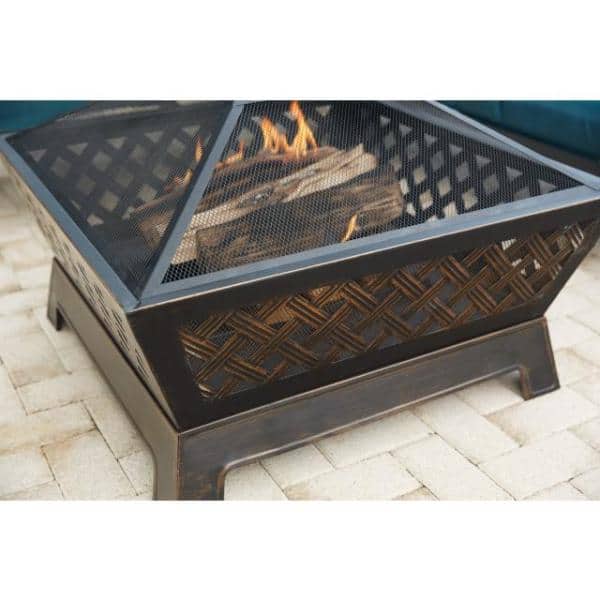Hampton Bay - Tipton 34.00 in. W Rubbed Bronze Steel Wood Outdoor Fire Pit with Screen and Poker Included