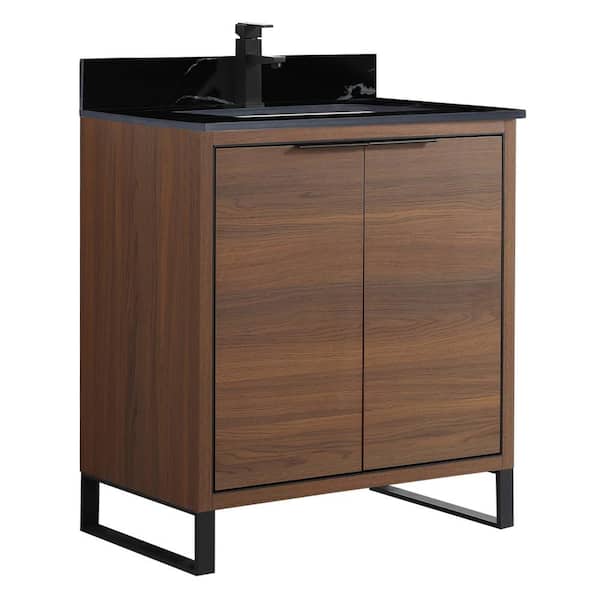 FINE FIXTURES Opulence 30 in. W x 18 in. D x 33.5 in. H Bath Vanity in Walnut Ebony with Black Marble Single sink Top