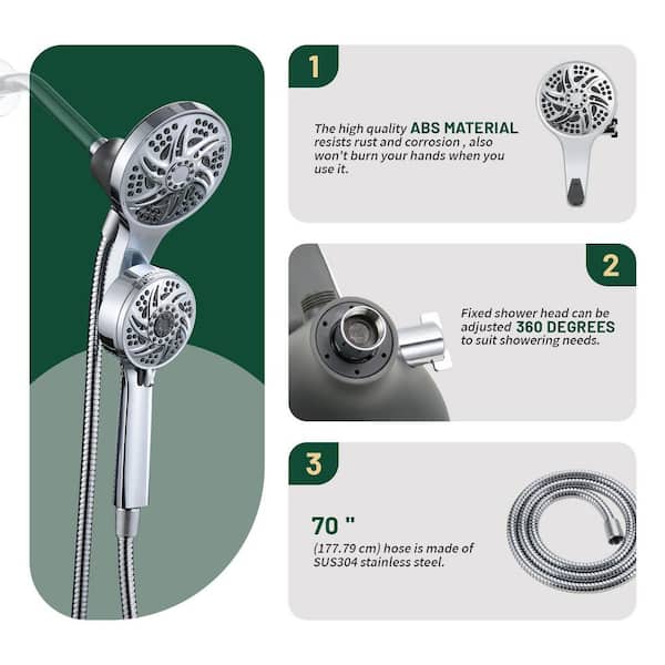 High Pressure Dual Shower Heads 6-Sprays Wall Mount Handheld Shower Head 2.5 GPM in Chrome