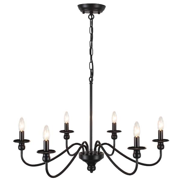 LWYTJO 6-Light Black Modern Dining Room Chandelier Candlestick Farmhouse Pendant Light