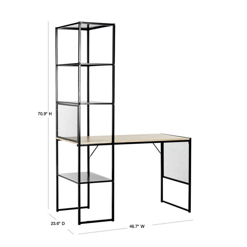 Transitional Black Metal Corner Home Office Desk with Open & Closed Shelving